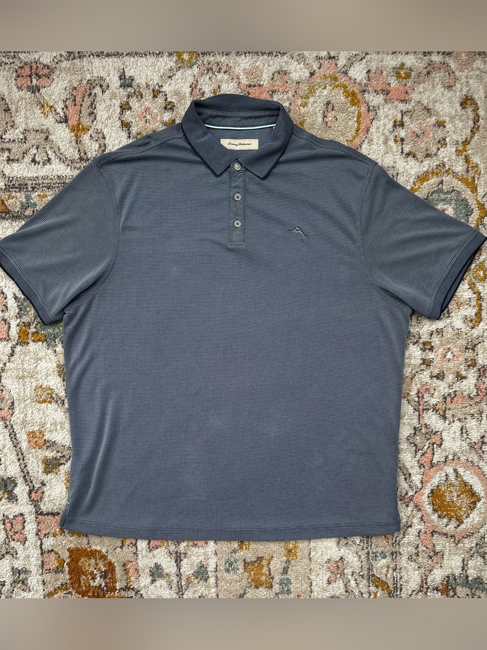 Tommy Bahama Polo Shirt Mens 2XLT Gray Casual Preppy Rugby Modal Herringbone